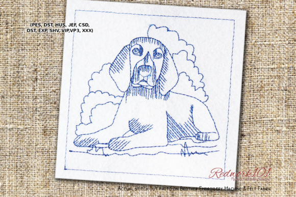 Beagle Dog Sitting on Grass Redwork Review